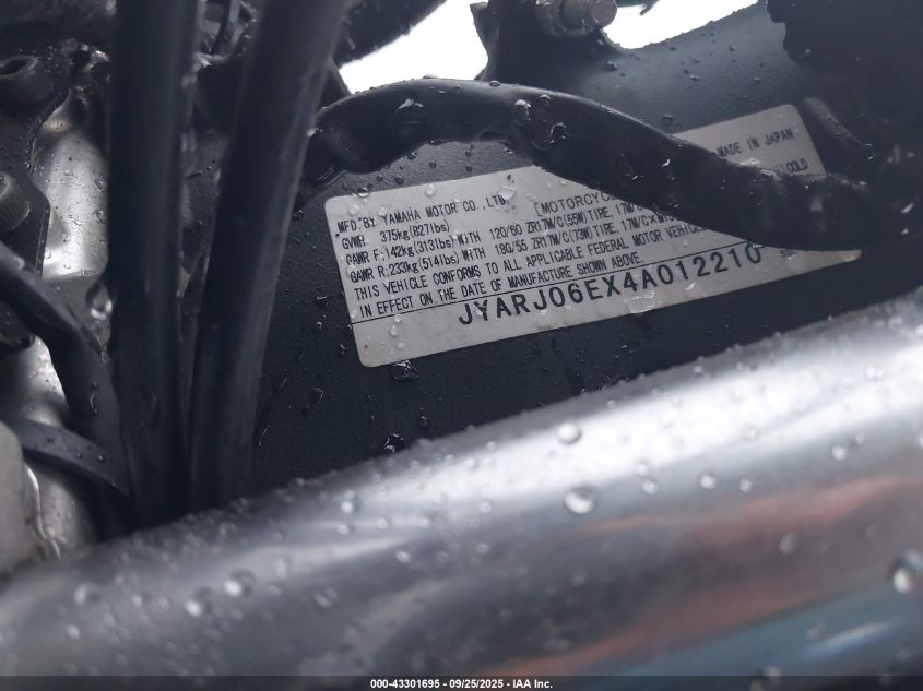 2004 Yamaha Yzfr6 L VIN: JYARJ06EX4A012210 Lot: 43301695