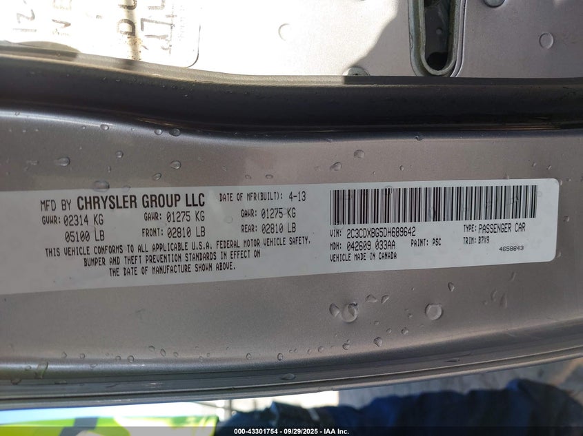 2013 DODGE CHARGER SE 2C3CDXBG5DH689642