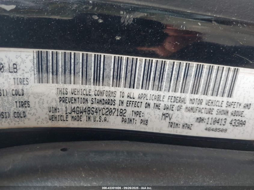 2000 Jeep Grand Cherokee Laredo VIN: 1J4GW48S4YC207182 Lot: 43301806