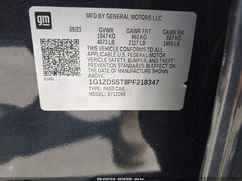 2023 CHEVROLET MALIBU FWD 1LT 1G1ZD5ST8PF218347