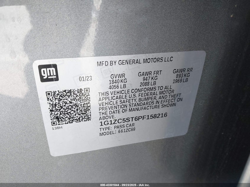 2023 CHEVROLET MALIBU FWD 1FL 1G1ZC5ST6PF158216