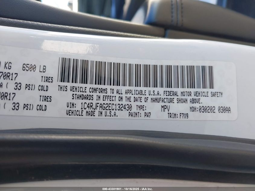 2014 Jeep Grand Cherokee Laredo VIN: 1C4RJFAG2EC132430 Lot: 43301901