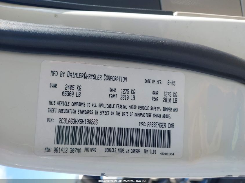 2006 Chrysler 300C VIN: 2C3LA63HX6H190266 Lot: 43302009