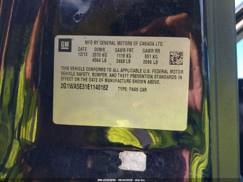 2014 Chevrolet Impala Limited Ls VIN: 2G1WA5E31E1140182 Lot: 43302098