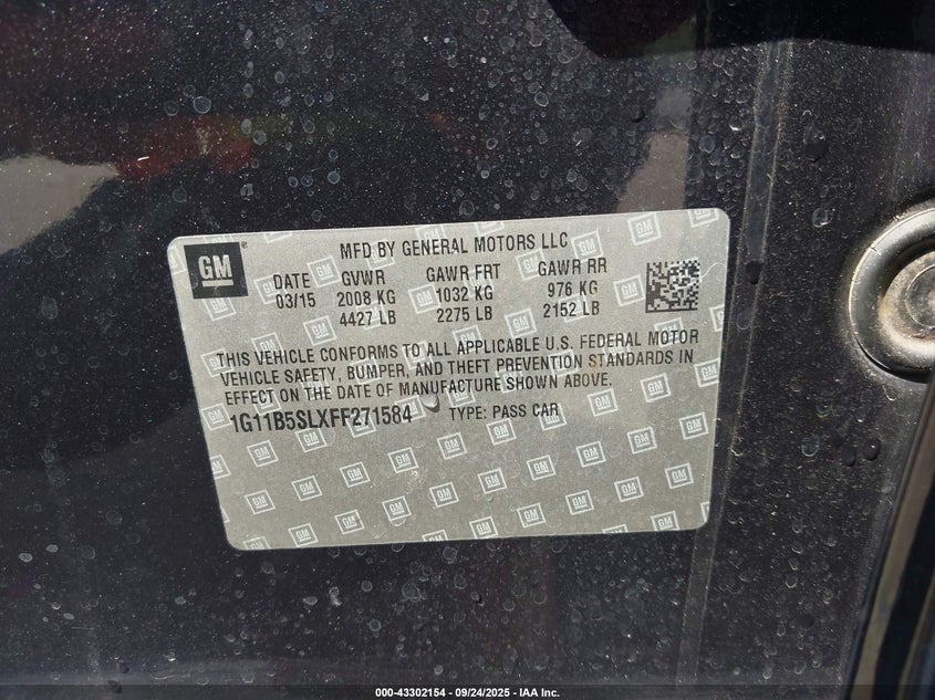 2015 Chevrolet Malibu Ls VIN: 1G11B5SLXFF271584 Lot: 43302154