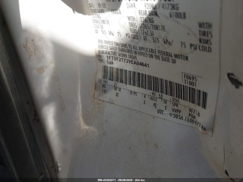 2009 Ford F-250 Xl/Xlt VIN: 1FTSF21Y29EA04641 Lot: 43302371