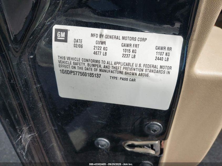 2006 Cadillac Cts Standard VIN: 1G6DP577560185137 Lot: 43302409
