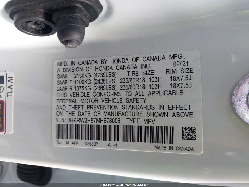 2HKRW2H87MH678006 2021 HONDA CR-V photo no. 9