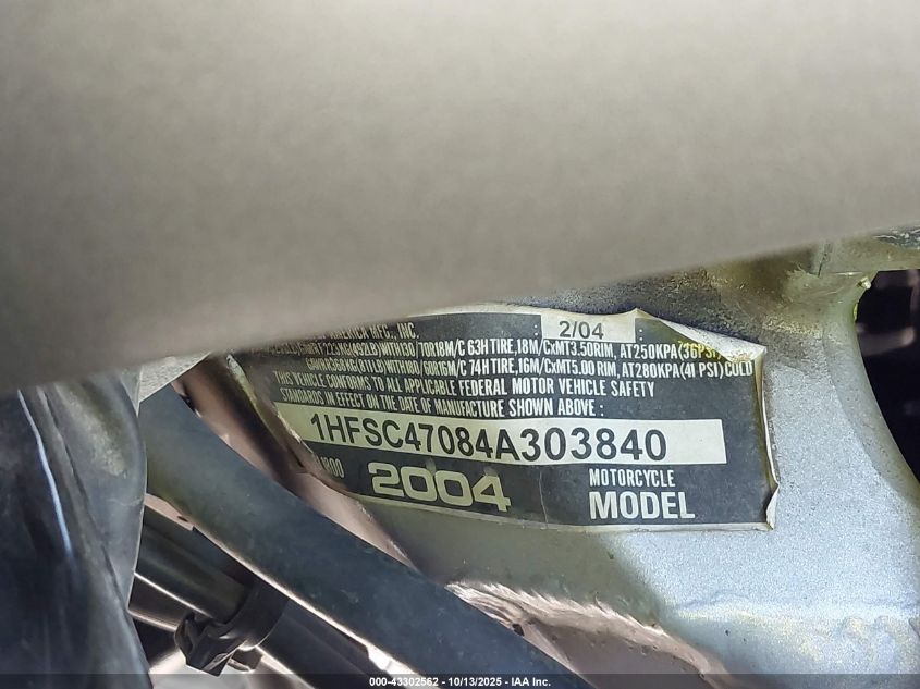 2004 Honda Gl1800 VIN: 1HFSC47084A303840 Lot: 43302562