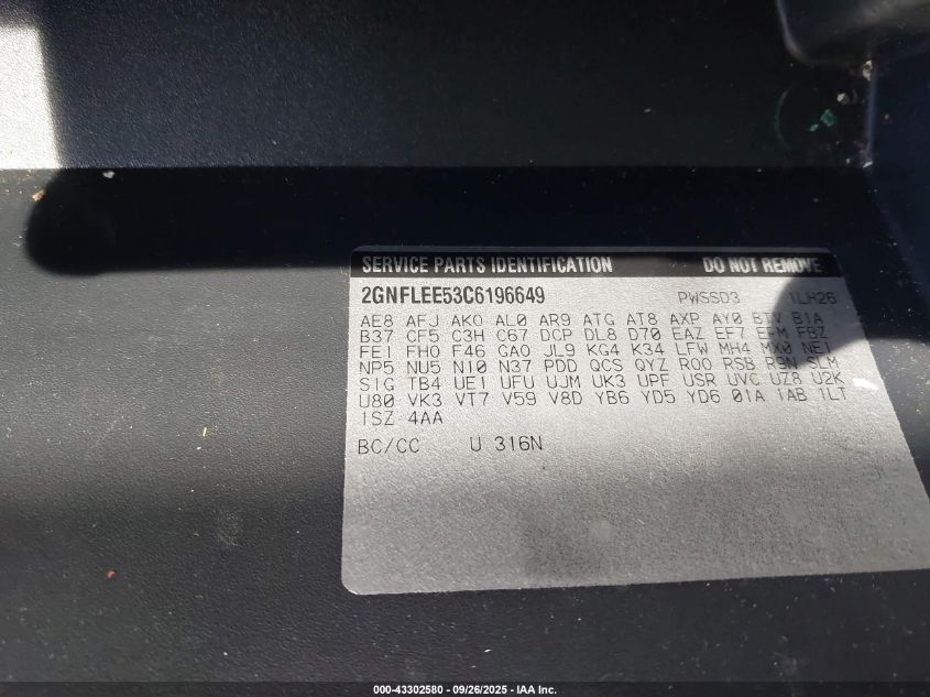 2012 Chevrolet Equinox 1Lt VIN: 2GNFLEE53C6196649 Lot: 43302580