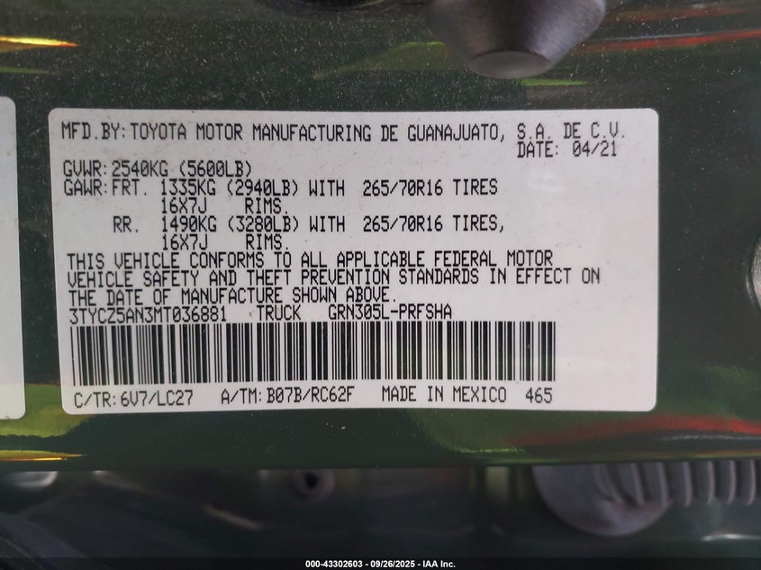 2021 TOYOTA TACOMA TRD OFF-ROAD - 3TYCZ5AN3MT036881