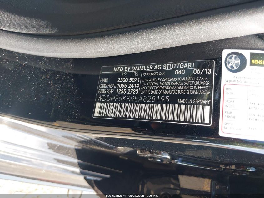 2014 Mercedes-Benz E 350 VIN: WDDHF5KB9EA828195 Lot: 43302771