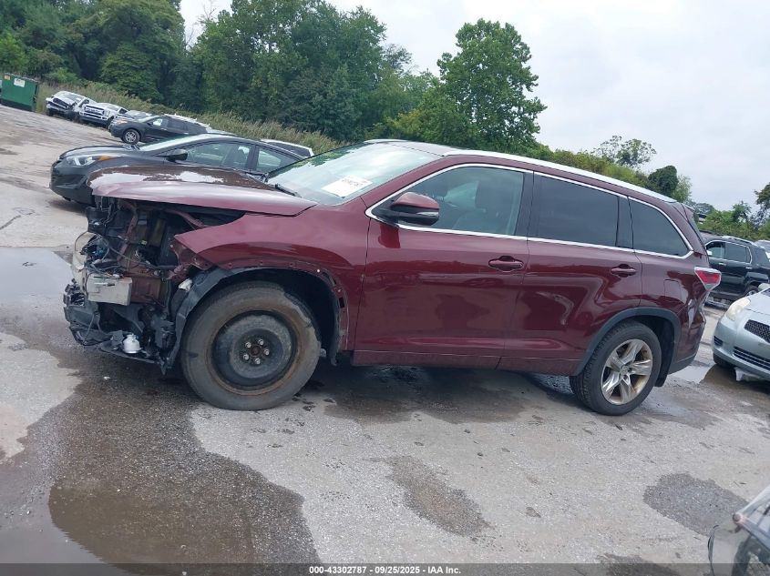 2015 Toyota Highlander Limited V6 VIN: 5TDDKRFH1FS118920 Lot: 43302787