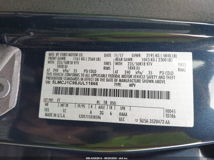 2018 LINCOLN MKC PREMIERE - 5LMCJ1C98JUL11866