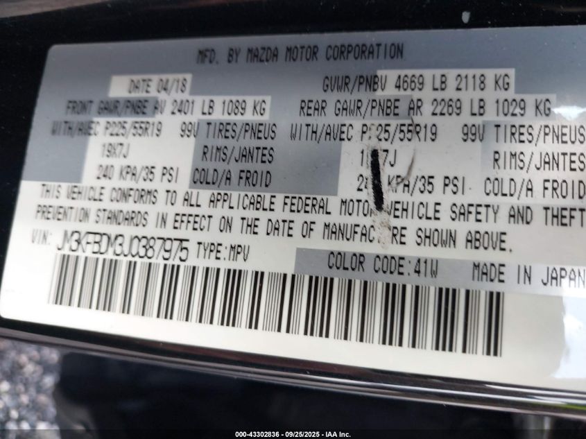 2018 Mazda Cx-5 Grand Touring VIN: JM3KFBDM3J0387975 Lot: 43302836