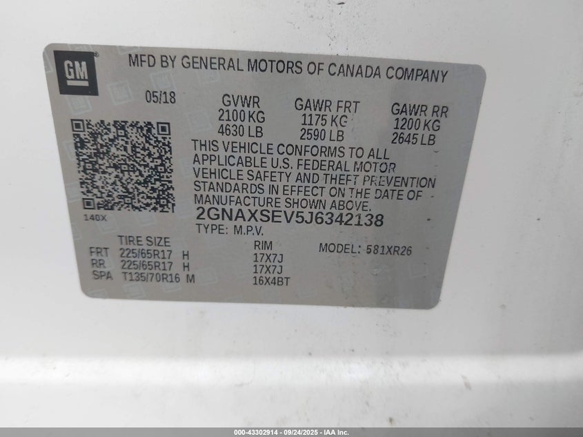 2018 CHEVROLET EQUINOX LT - 2GNAXSEV5J6342138