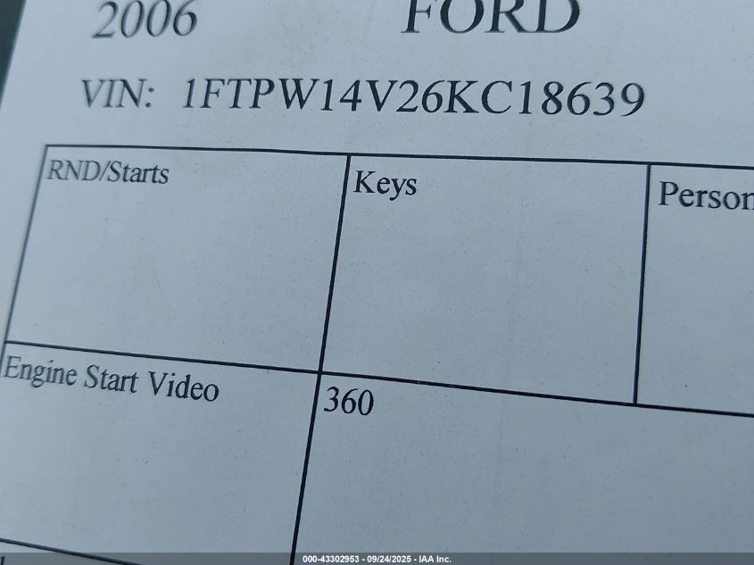 2006 Ford F-150 Fx4/Lariat/Xlt VIN: 1FTPW14V26KC18639 Lot: 43302953