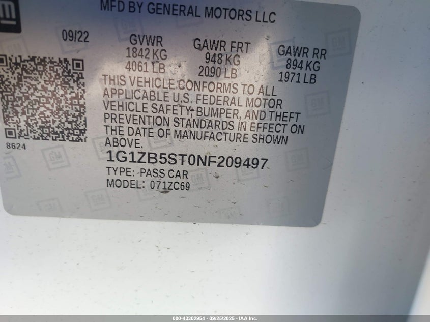 2022 CHEVROLET MALIBU FWD LS 1G1ZB5ST0NF209497