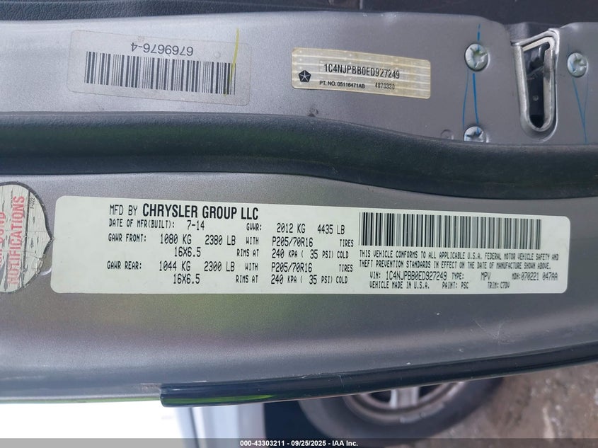 2014 JEEP PATRIOT SPORT - 1C4NJPBB0ED927249