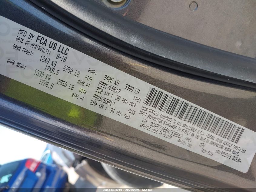 2017 Dodge Journey Se VIN: 3C4PDCAB9HT538957 Lot: 43303219