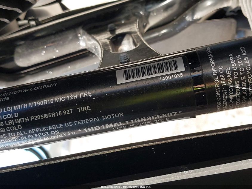 2016 Harley-Davidson Flhtcutg Tri Glide Ultra VIN: 1HD1MAL11GB855807 Lot: 43303239