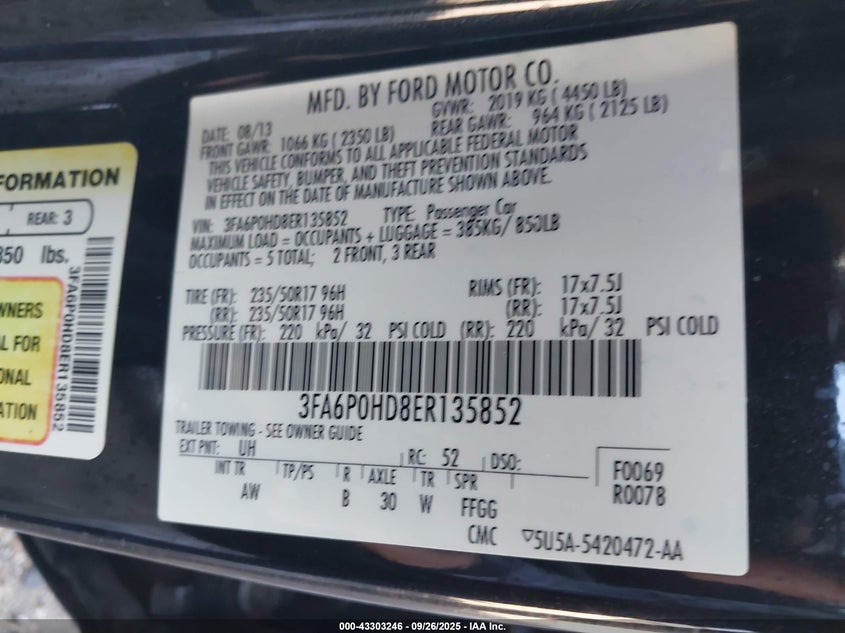 2014 FORD FUSION SE 3FA6P0HD8ER135852