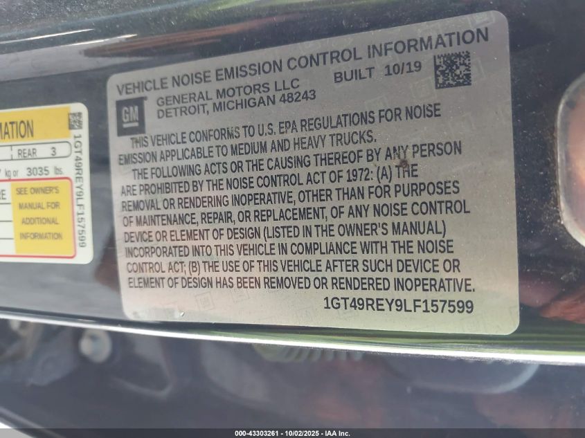 2020 GMC Sierra 2500Hd 4Wd Standard Bed Denali VIN: 1GT49REY9LF157599 Lot: 43303261