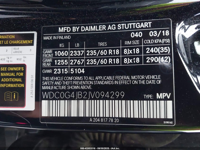 2018 MERCEDES-BENZ GLC 300 - WDC0G4JB2JV094299