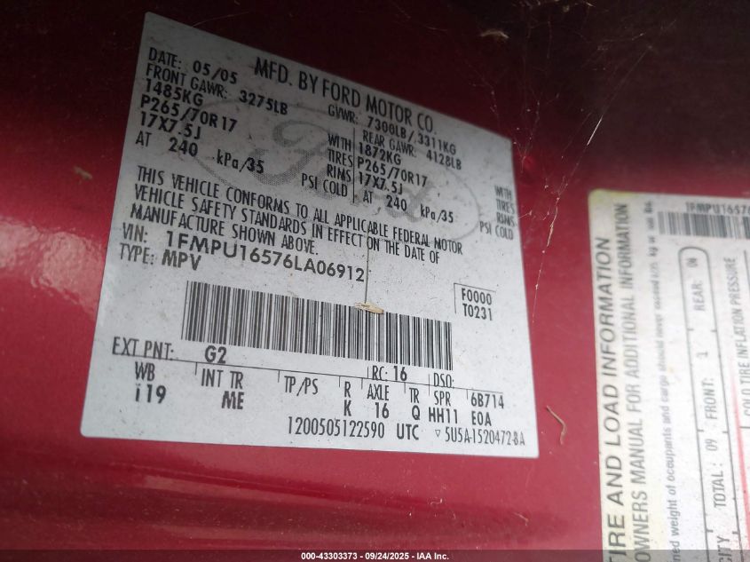 2006 Ford Expedition Xlt/Xlt Sport VIN: 1FMPU16576LA06912 Lot: 43303373