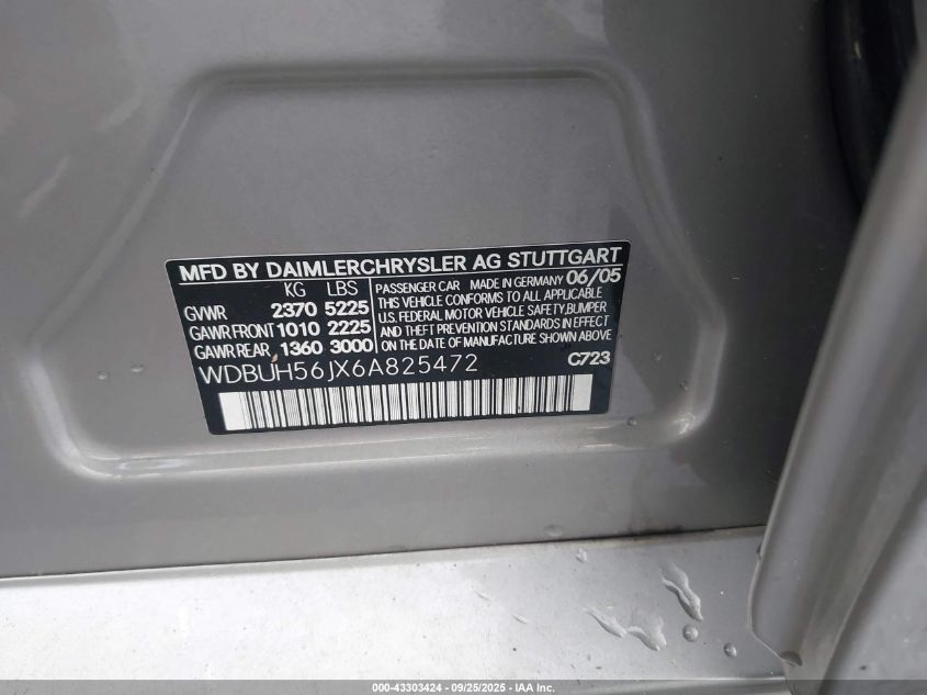 2006 Mercedes-Benz E 350 VIN: WDBUH56JX6A825472 Lot: 43303424