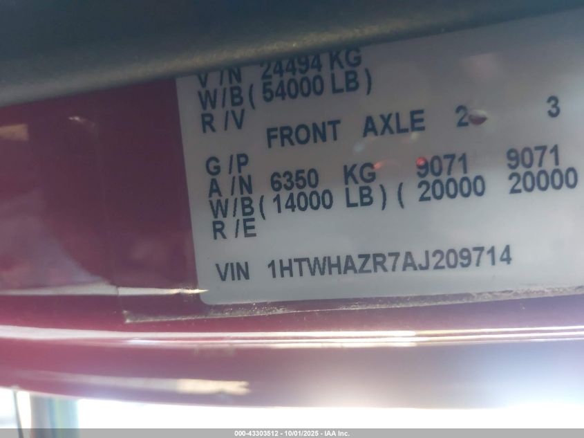 2010 International 7000 7400 VIN: 1HTWHAZR7AJ209714 Lot: 43303512