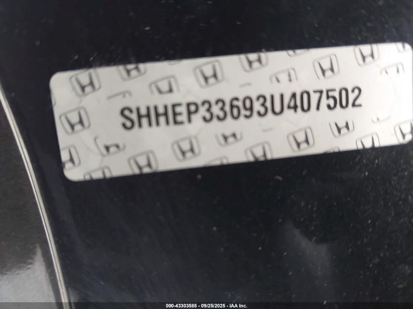 2003 Honda Civic Si VIN: SHHEP33693U407502 Lot: 43303588