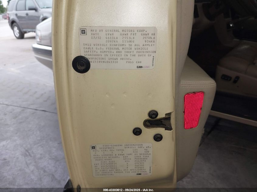 1992 Cadillac Seville VIN: 1G6KS53B9NU843310 Lot: 43303612