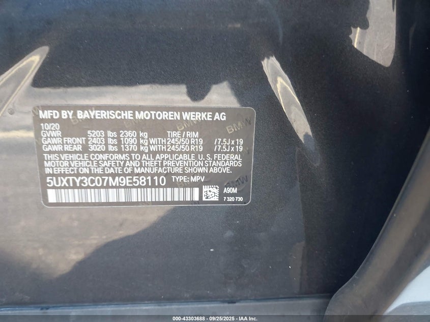 2021 BMW X3 SDRIVE30I - 5UXTY3C07M9E58110