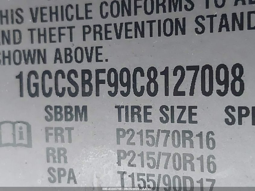 2012 Chevrolet Colorado Work Truck VIN: 1GCCSBF99C8127098 Lot: 43303759