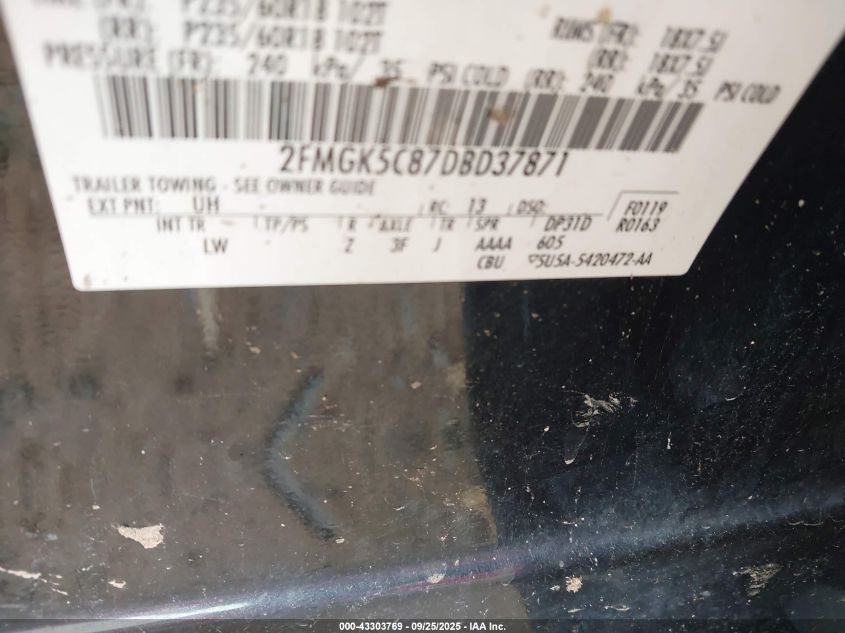 2013 Ford Flex Sel VIN: 2FMGK5C87DBD37871 Lot: 43303769