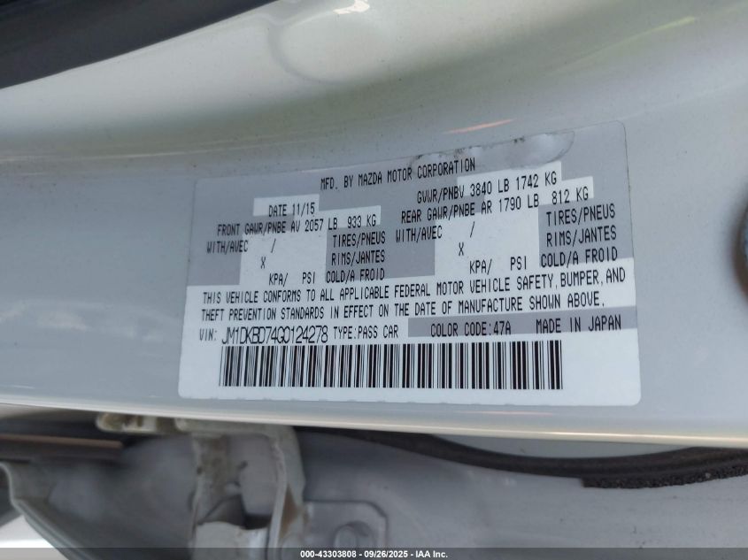 2016 Mazda Cx-3 Grand Touring VIN: JM1DKBD74G0124278 Lot: 43303808