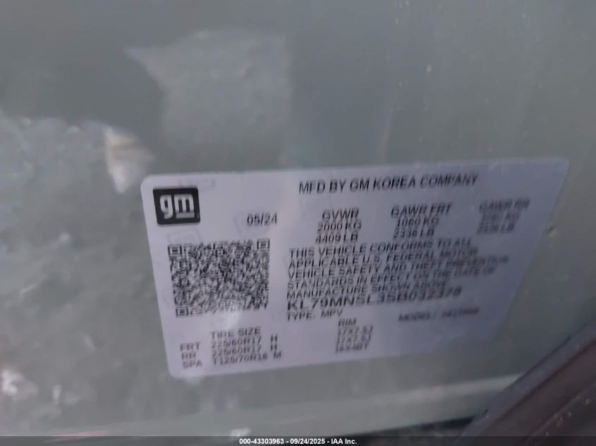 2025 Chevrolet Trailblazer Awd Ls VIN: KL79MNSL3SB032378 Lot: 43303963