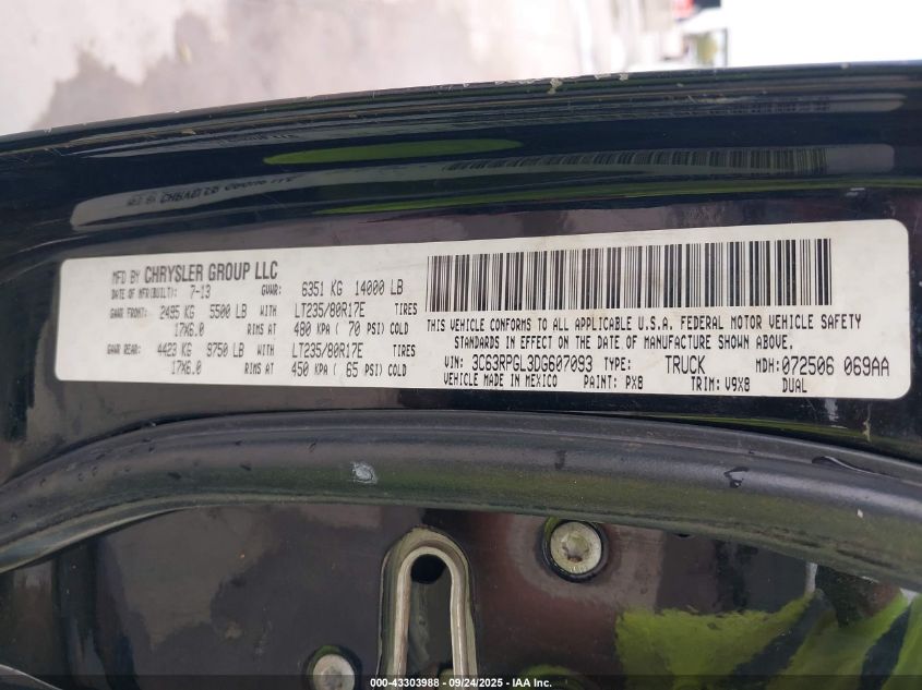 2013 Ram 3500 Tradesman VIN: 3C63RPGL3DG607093 Lot: 43303988