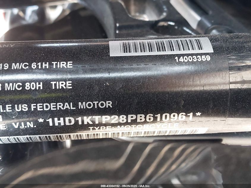 2023 Harley-Davidson Fltrxs VIN: 1HD1KTP28PB610961 Lot: 43304152