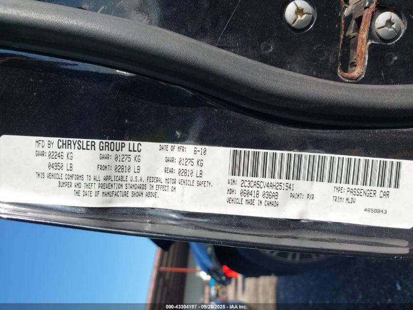 2010 Chrysler 300 Touring/Signature Series/Executive Series VIN: 2C3CA5CV4AH251541 Lot: 43304197