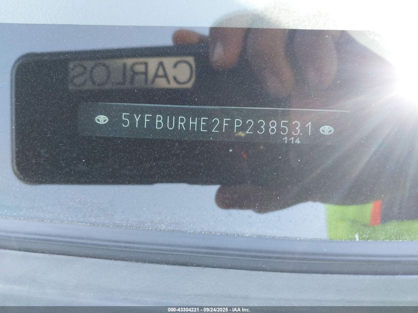 2015 Toyota Corolla S Premium VIN: 5YFBURHE2FP238531 Lot: 43304221