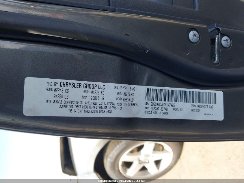 2010 Dodge Charger Sxt VIN: 2B3CA3CV0AH147405 Lot: 43304234