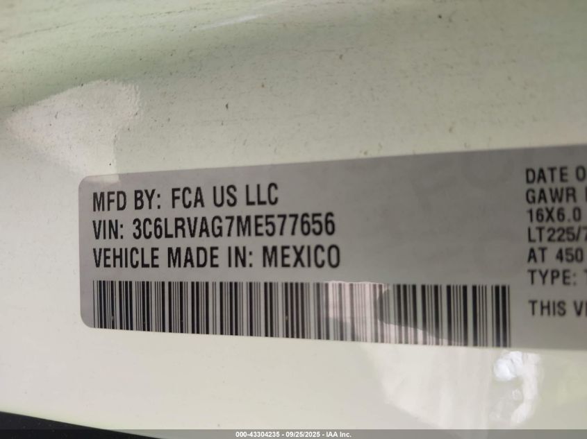 2021 RAM PROMASTER 1500 LOW ROOF 136 WB - 3C6LRVAG7ME577656