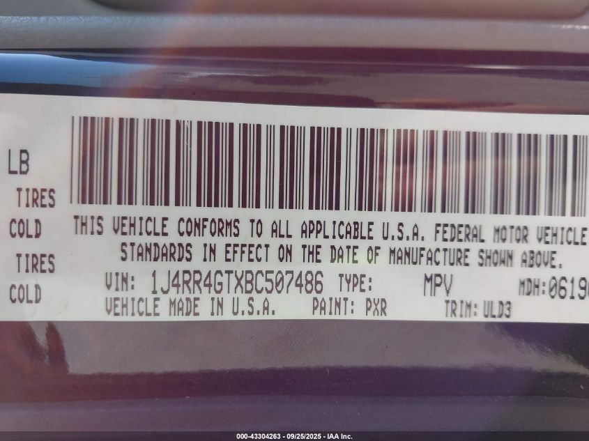 2011 Jeep Grand Cherokee Laredo VIN: 1J4RR4GTXBC507486 Lot: 43304263