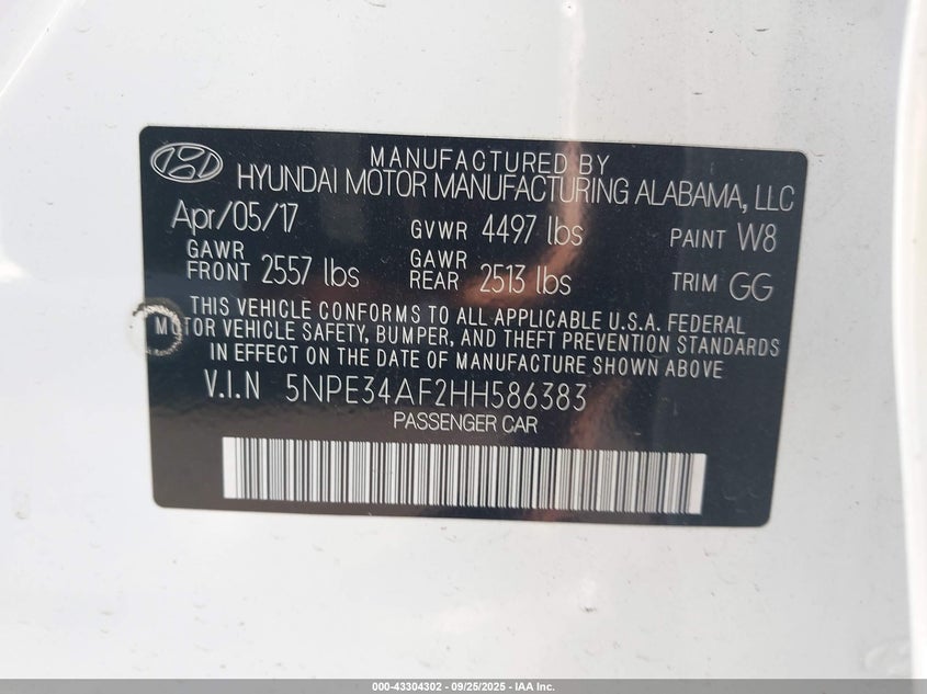 2017 HYUNDAI SONATA SPORT - 5NPE34AF2HH586383