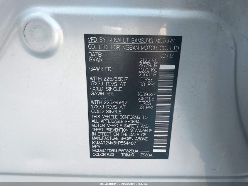 2017 NISSAN ROGUE S KNMAT2MV5HP554487