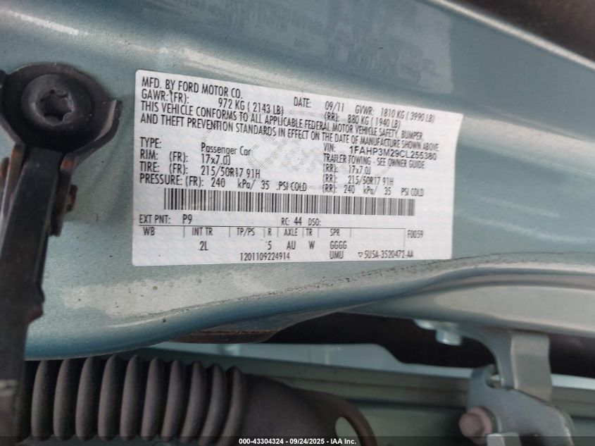 2012 Ford Focus Sel VIN: 1FAHP3M29CL255380 Lot: 43304324