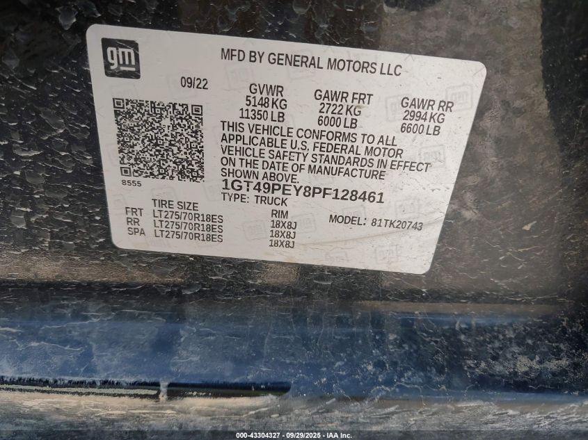 2023 GMC Sierra 2500Hd 4Wd Standard Bed At4 VIN: 1GT49PEY8PF128461 Lot: 43304327