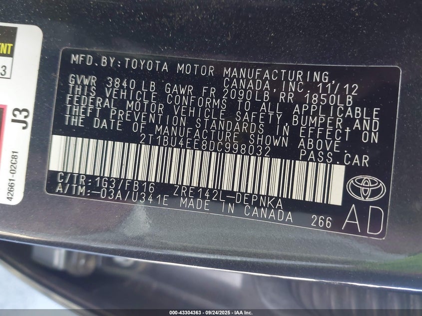 2013 TOYOTA COROLLA LE - 2T1BU4EE8DC998032